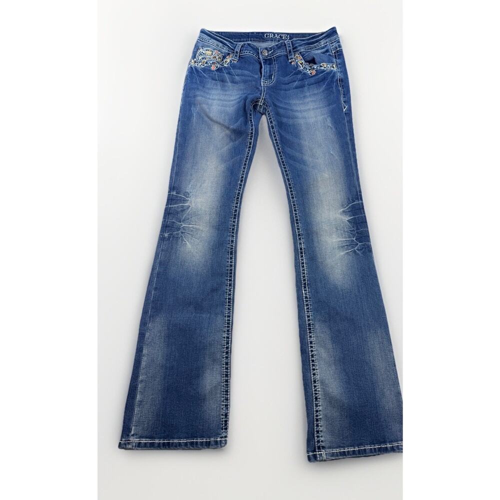Grace in LA Bootcut Jeans Size 29 Embroidered Flap Pockets Western Boho